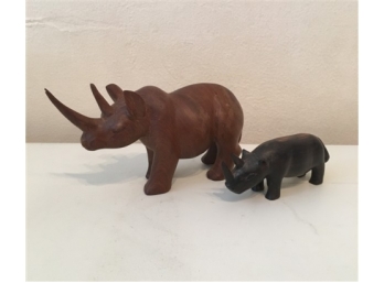 Two Wooden Rhinoceros