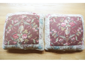 Antique Pair Woven Fabric Pillows With Down Inserts