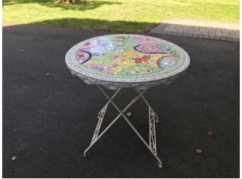 Charming Micro Mosaic Table Top In A Folding Wrought Iron Base