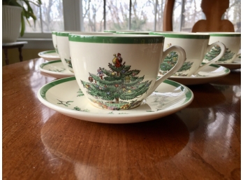Spode Christmas Tree - Eight Teacups And Saucers
