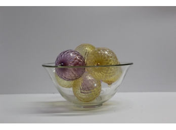 Hand Blown Glass Ornaments In Glass Bowl