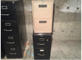 Pair Of Two Drawer Vertical File Cabinets And A Strongbox (see Additional Photos)