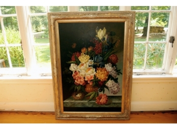 Decorative Oil On Canvas Floral Still Life Mounted In A Molded Gilt Frame