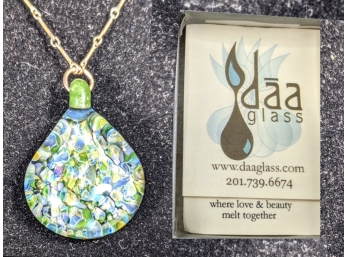 Daa Hand Pulled Art Glass Pendant 19' Sterling Chain Lovely