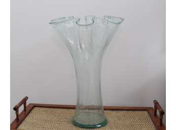 Large Ruffled Pale Green Vase