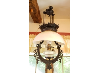 Beautiful Electrified Antique Iron Parlor Oil Lamp