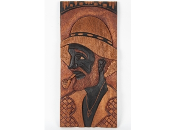 Vintage 1970s Wood Carved Portrait Of A Man By Stanley Duda