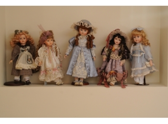 Five Porcelain Dolls -Some By Emerald Doll Collection
