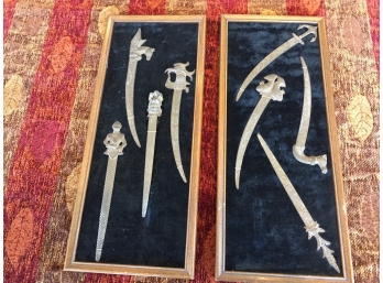 Eight Antique Brass Letter Openers Set In Two Frames