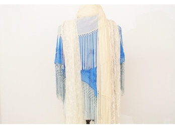 Two Beaded And Embroidered Lace And Fringe Shawls