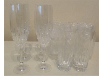 Four Crystal Champagne Glasses & Five Tumblers