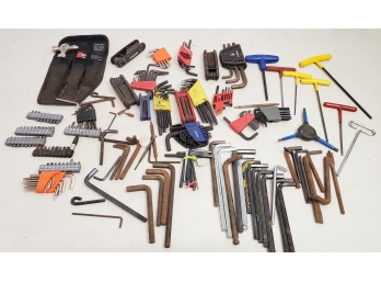 Tool Lot - Allen Wrenches Of All Sizes & Types & Mixed Small Drill Bits - Husky, Crescent, Bondhus And More