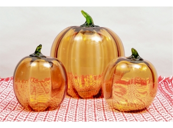 Group Of Three Decorative Glass Pumpkins