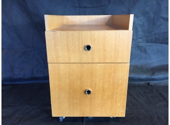 Two Drawer Rolling Wooden File Cabinet Plus Office Supplies