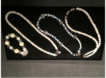 Three Pearl Bead Necklaces And One Pearl Bead  Bracelet