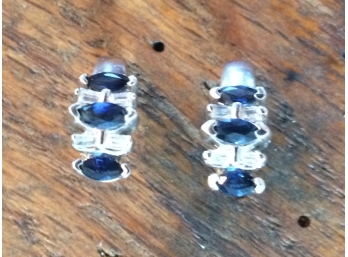 14K White Gold Diamond & Sapphire Earrings