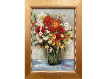 Floral Bouquet Painting In Canvas Signed Grant