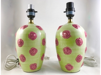 Pair Of Pink And Green Boudoir Lamps