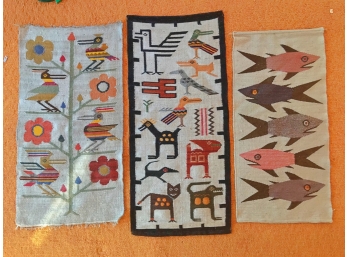 Three Handwoven Tribal Themed Tapestries