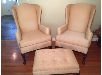 Pair Of Pennsylvania House 'Consensus 50' Wing Chairs And Ottoman