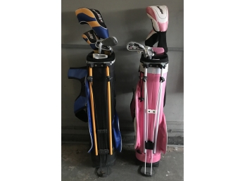 Two Tour Edge Kids Gold Bags And Clubs