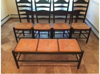 Four Italian Rush Seat Ladder Back Chairs And Bench