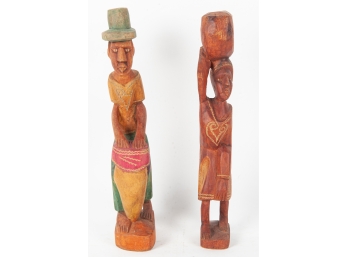 Caribbean Man & Woman Carved Wood Figurines