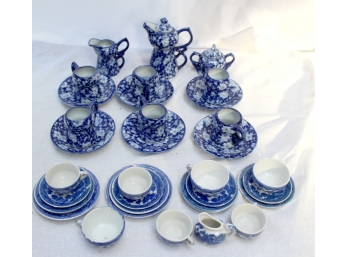 Blue & White Ironstone Mixed Tea Service - 33 Pieces