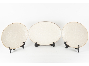 Trio Of Oval Lennox Platters With Wood Stands