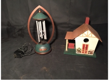 Birdhouse And Electric Fan Powered Wind Chimes