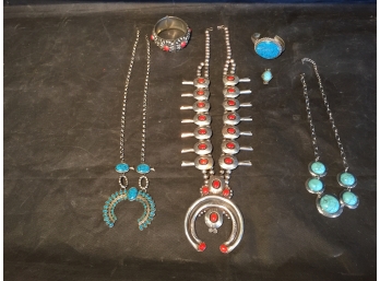 Stunning Sterling Silver Squash Blossom Necklace And Other Southwestern Jewelry