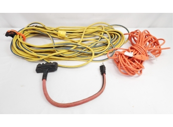 Extension Cords 50 & 100 Foot Lengths And Three Plug Adaptor Cord