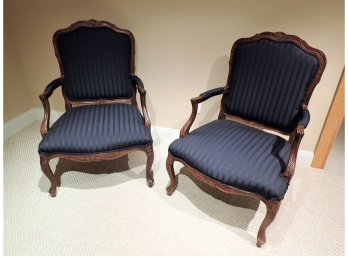 Pair French Style Carved Fauteuil Chairs