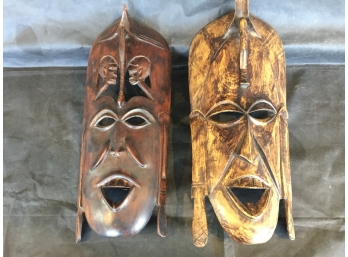 Pair Of Hand Carved Tribal Masks