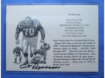 Hall Of Famer Art Donovan Autograph With Cert