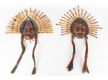 Pair Of Tribal Masks With Hair