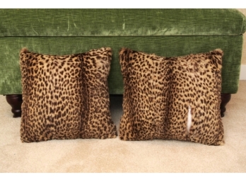 Pair Vintage Ocelot Fur Pillows