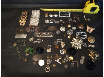 Vintage Belt Buckles, Pins, Buttons And Other Jeweled Items