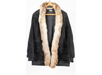 Black Leather Fur Lined Gianni Versace For Beyed Or Jacket