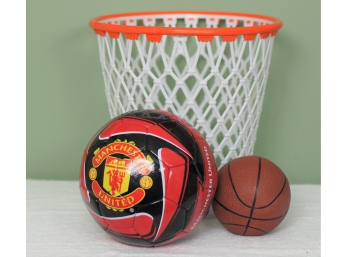Manchester United Soccer Ball, Mini Basketball, Plastic Basketball Waste Paper Basket