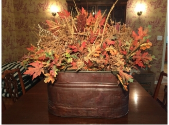 Large Tin Trough With Handles And  Fall Foliage Faux Floral Arrangement
