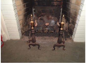 Pair Of  Andirons With Brass Finials
