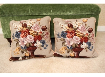 Pair Floral Needlepoint Pillows