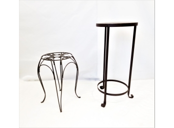 Two Indoor Metal Plant Stands With Textured Deep Brown Finish
