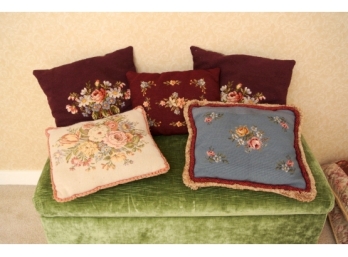 Group Of Pillows - Pair Needlepoints And One Tapestry