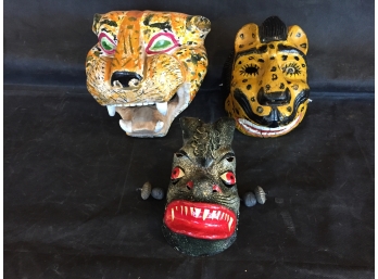 Hand Painted Carved Wooden Latin American Folk Art Masks