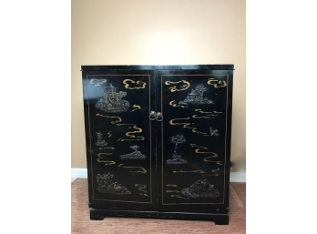 Asian Black Lacquered Cabinet