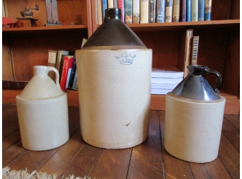 Three Antique Stoneware Crocks
