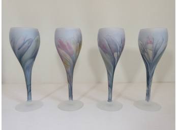 Set Of 4 Multi Colored Glass Wine Glasses