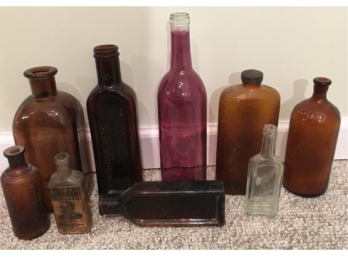 8pc Antique Bottle Lot Father Johns Medicine Sloans Linament Etc